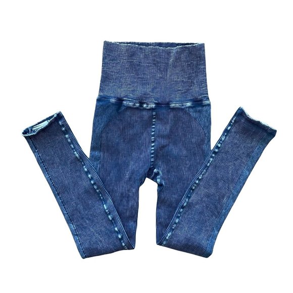 NEW FREE PEOPLE STONE WASH BLUE ULTRA HIGH RISE 7/8 RUNS LEGGINGS SZ:XS/S NWOT - Picture 8 of 9